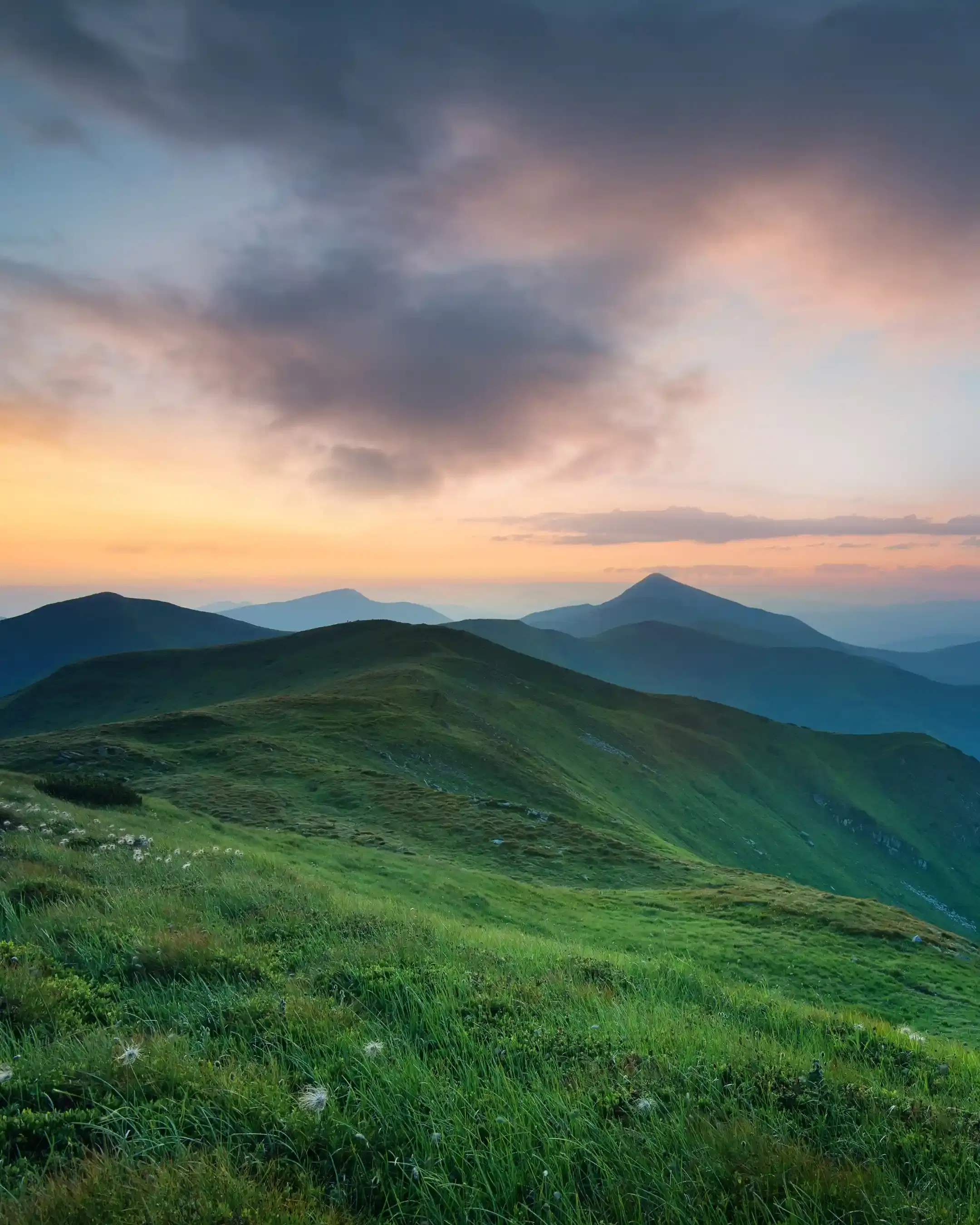 Green mountains at dawn